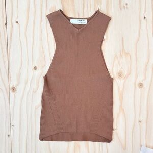 sophie rue angled rib knit tank – cocoa brown fitted-  S - like new